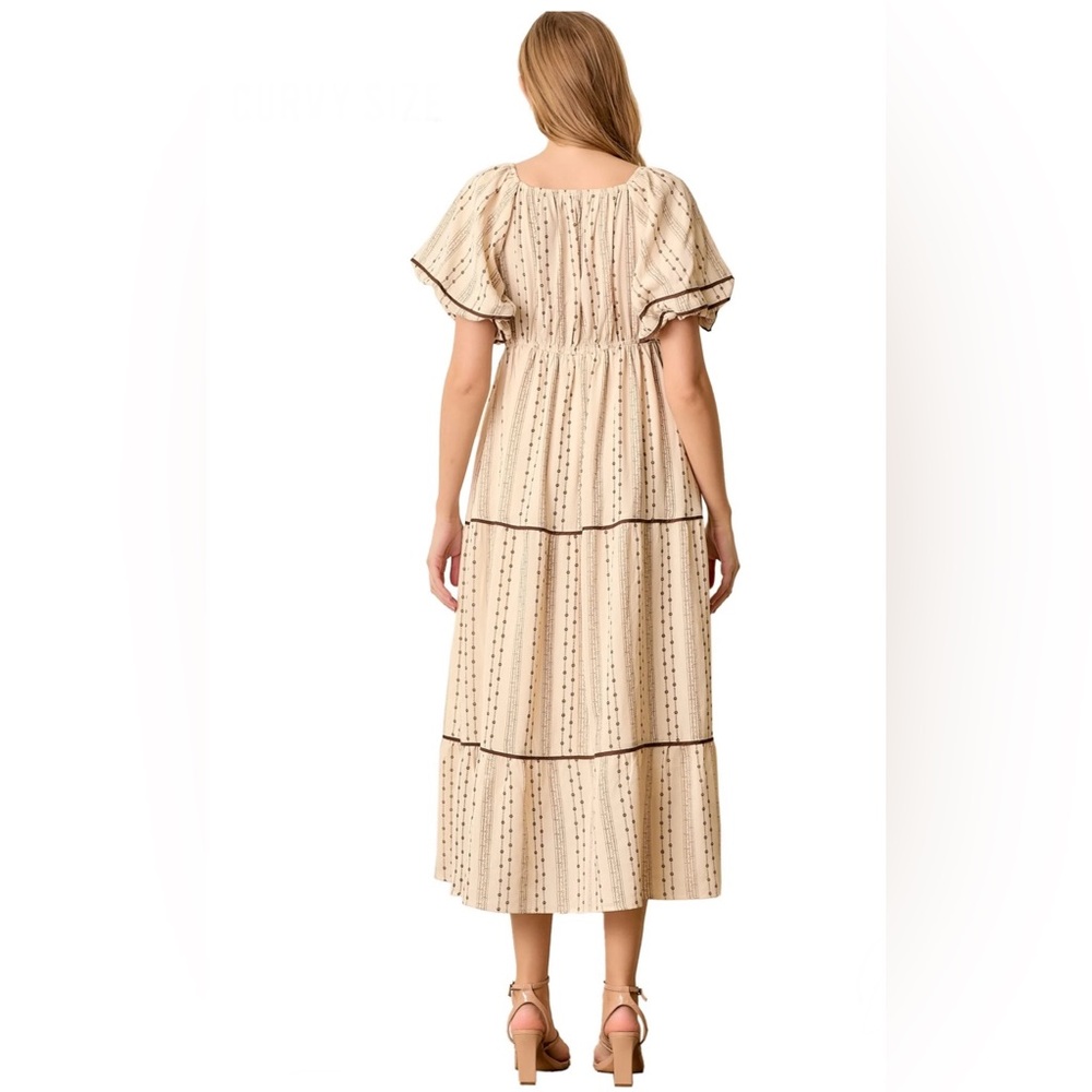 NEW Polagram Brown Lace Floral Tiered Maxi Dress - Picture 6 of 8